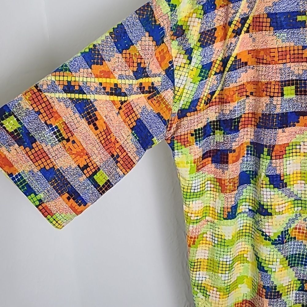 LulaRoe High-Low Irma Top, Yellow, Blue & Orange, Fabric Stripes, Size XXS, NWT - Picture 2 of 7